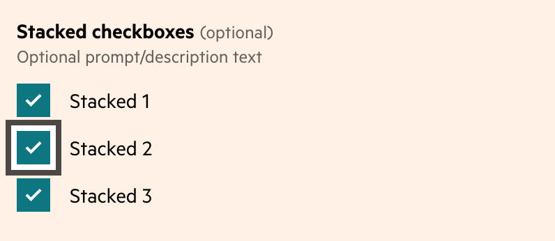 Checkboxes from the o-forms component with the new double border focus styles. The second, focused checkbox is distinctly highlighted using a 2 band outline of near-black and white.