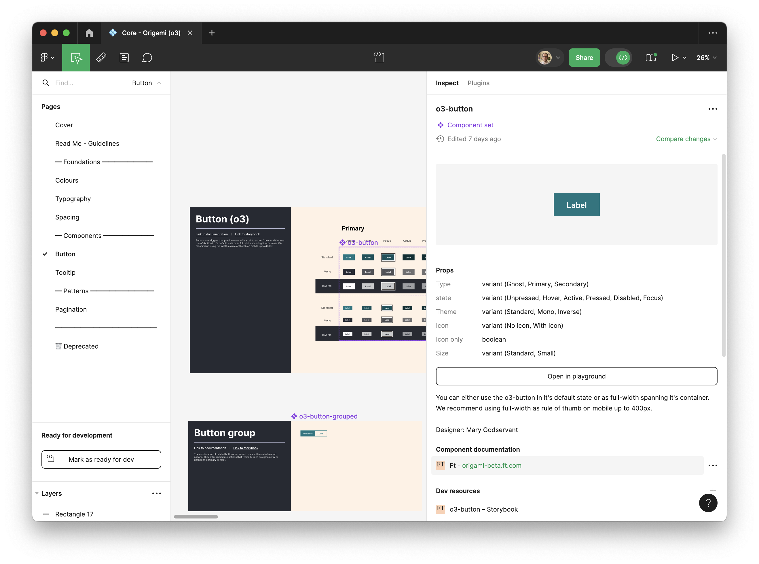 Origami Figma libraries are linked to Origami web components.